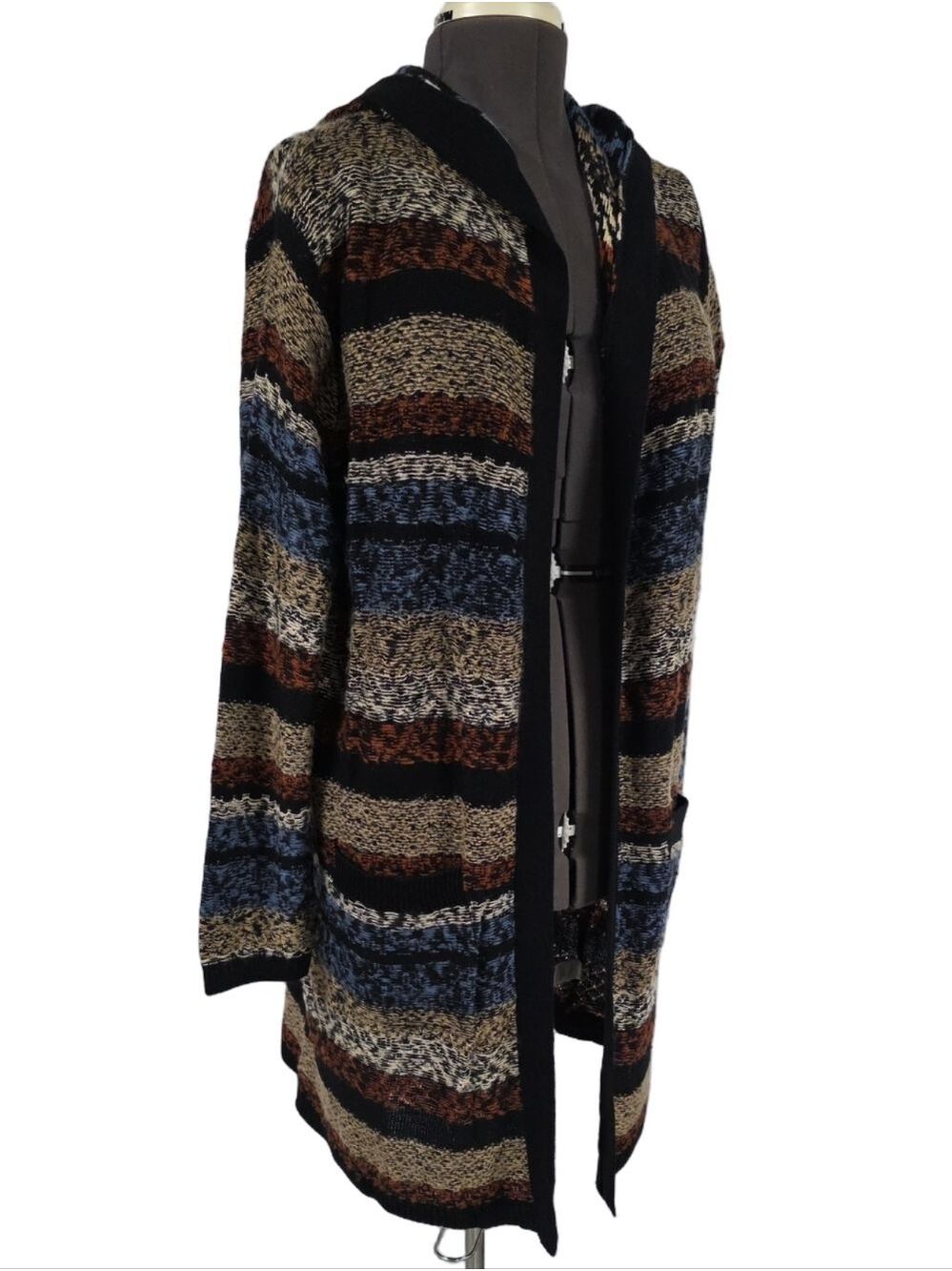 Bobeau Hooded Southwestern Geometric Tribal Long Duster Cardigan Sweater, Sz Lg - Picture 6 of 11